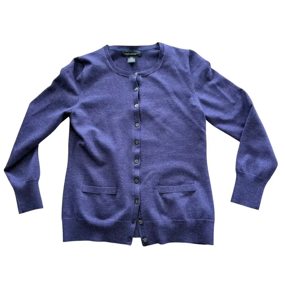Banana Republic Extra Fine Merino Cardigan Purple Buttons Womens PM